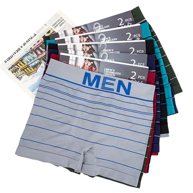 Grey striped men's seamless underwear, pure cotton breathable and comfortable four-corner flat underwear Item Picture