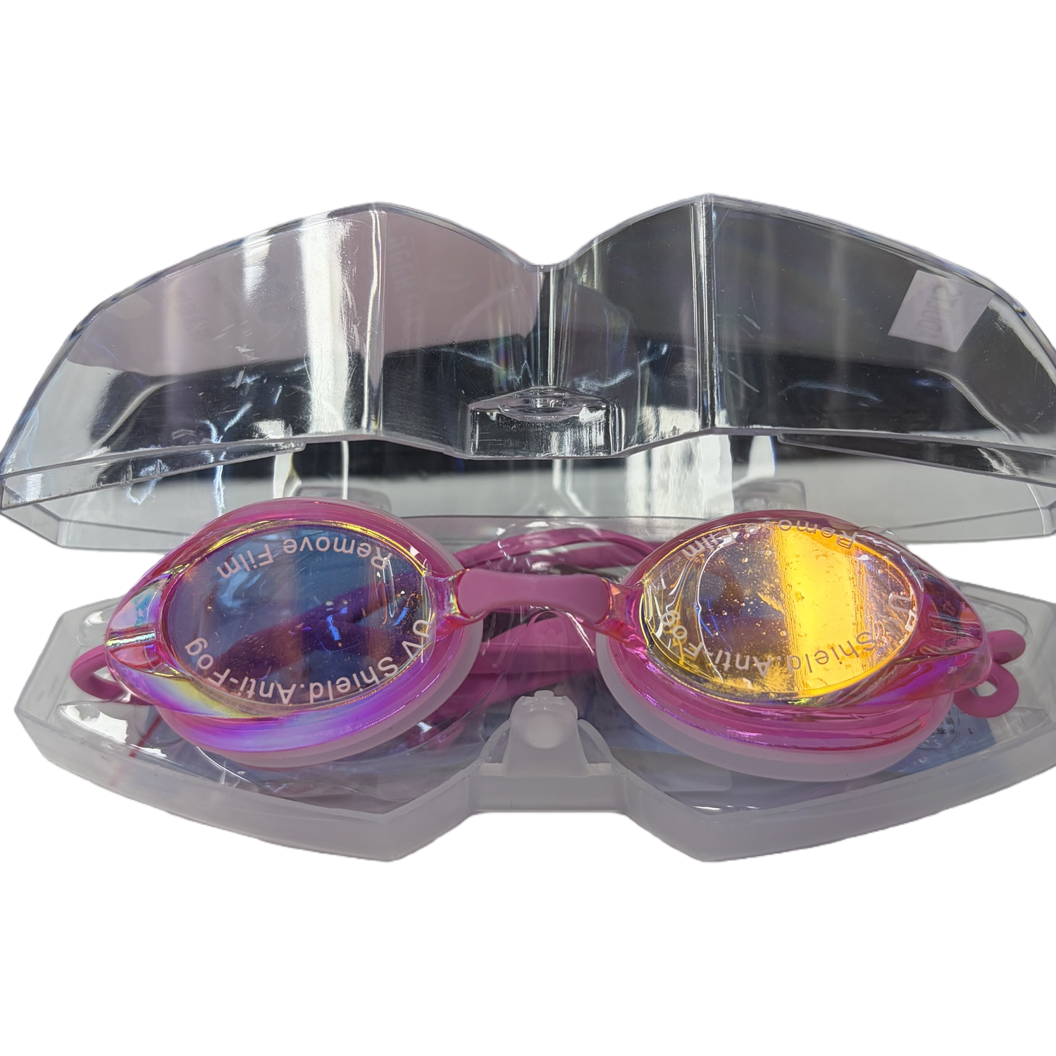 Pink swimming goggles with transparent storage case, anti-fog high-definition silicone swimming goggles suitable for both men and women Item Picture
