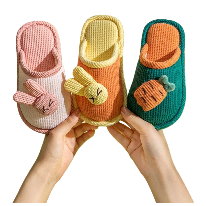 Colorful knitted slippers for women, soft soles, anti-slip and casual, made of cotton and linen blend Item Picture