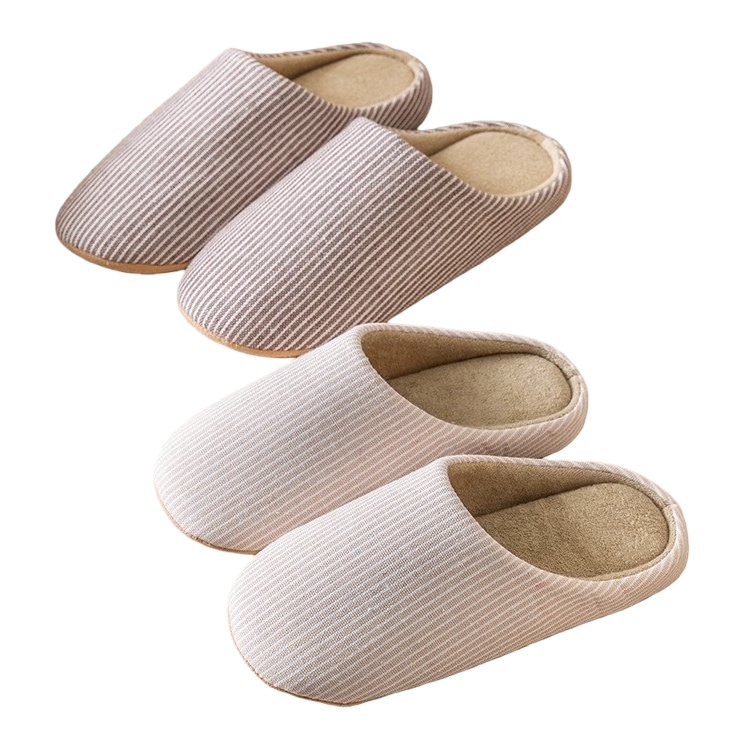 Striped design comfortable home slippers for both men and women, anti-slip soft soles Item Picture