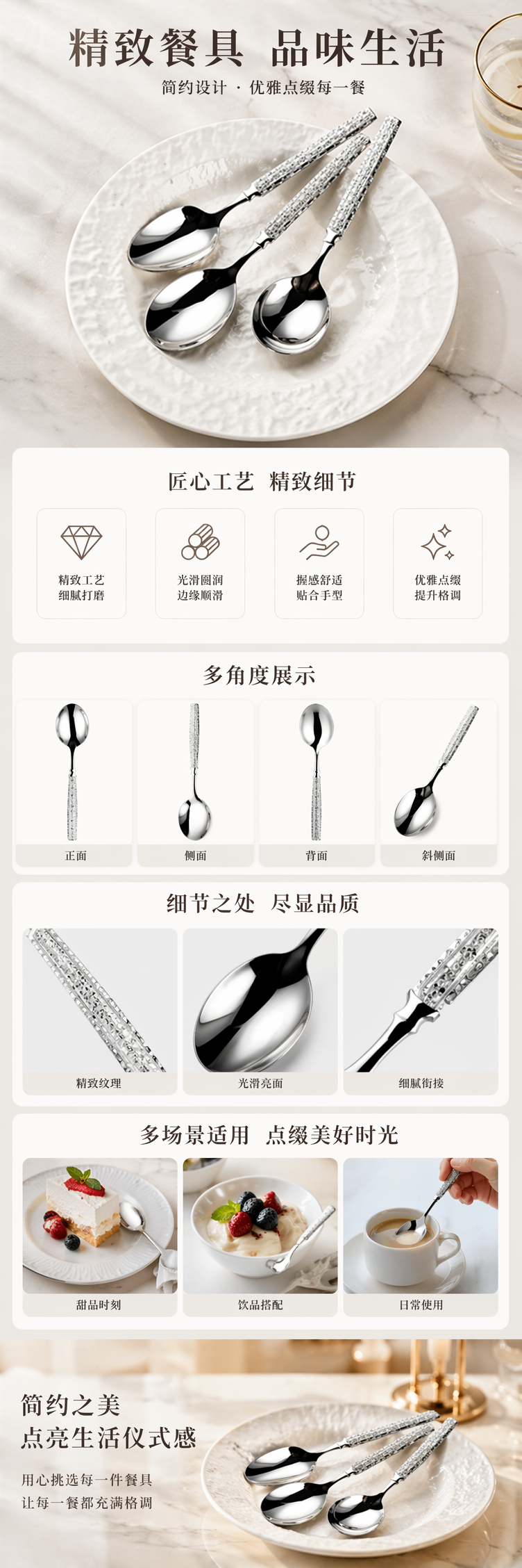 银色雕花勺子 白色盘中摆拍餐具套装 pic 1