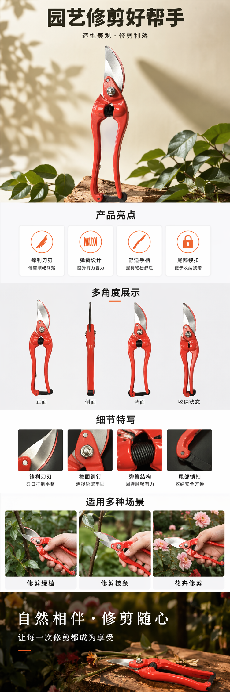 红色修枝剪园艺剪枝工具不锈钢锋利省力家用果树修剪 pic 1