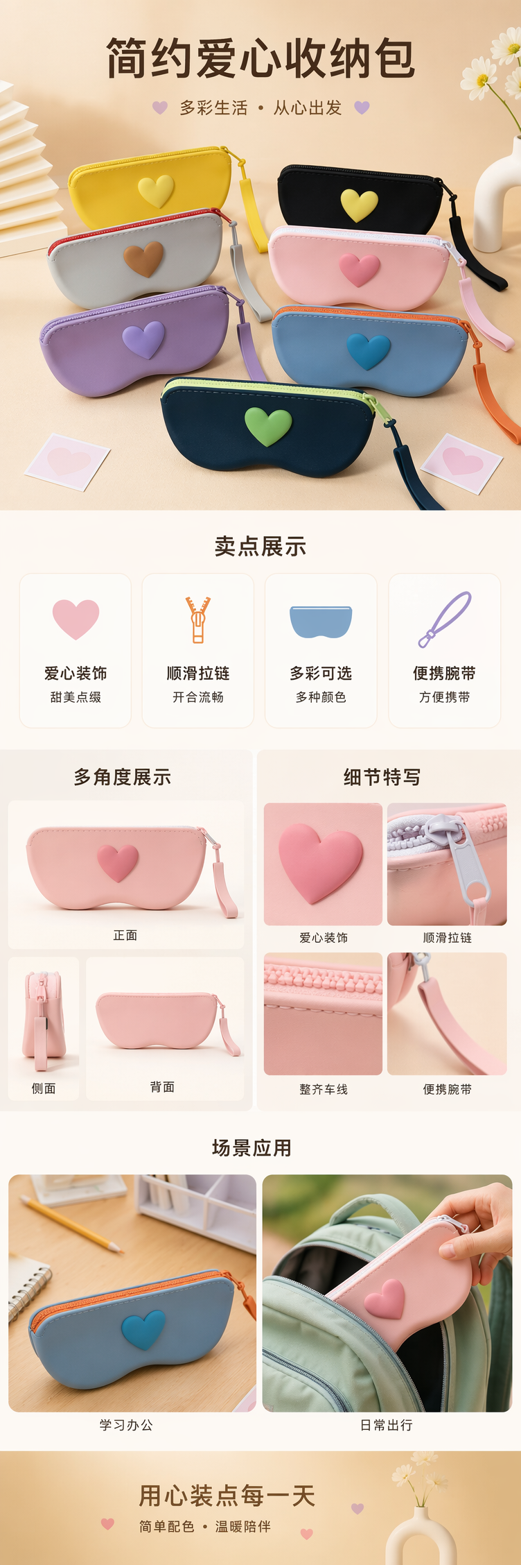 立体爱心硅胶零钱包 眼镜包马卡龙纯色拉链便携收纳包 学生铅笔文具袋耳机口红随身小包 多色现货批发 pic 1