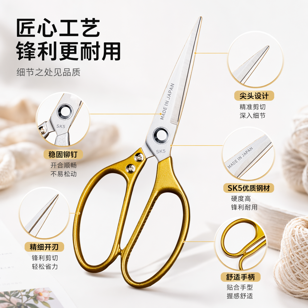 Silver and gold scissors, wooden cutting board set, kitchen cutting tools, solid wood base
