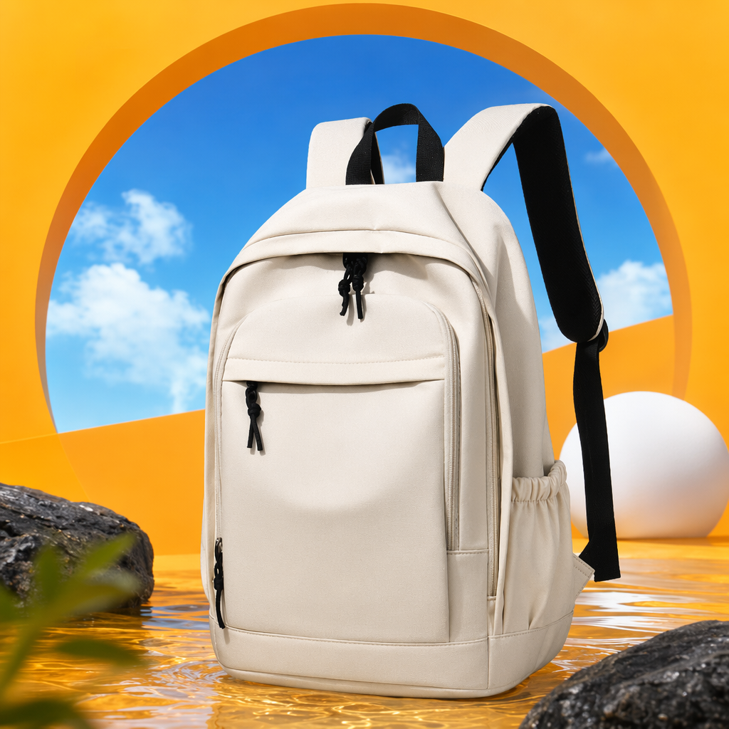 Beige cowhide texture backpack, a light luxury business and casual student backpack for commuting Specification image