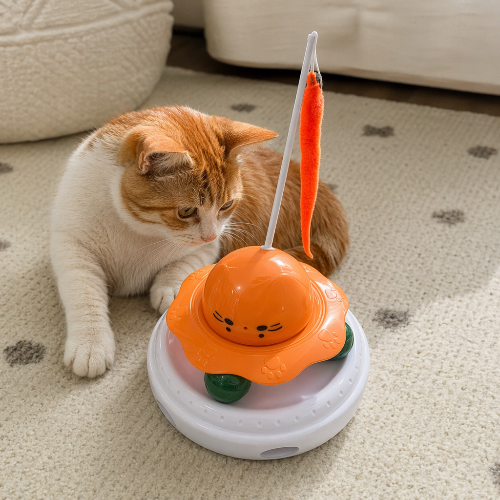 Orange cat face shaped toy, cute and fun children's educational doll details Picture