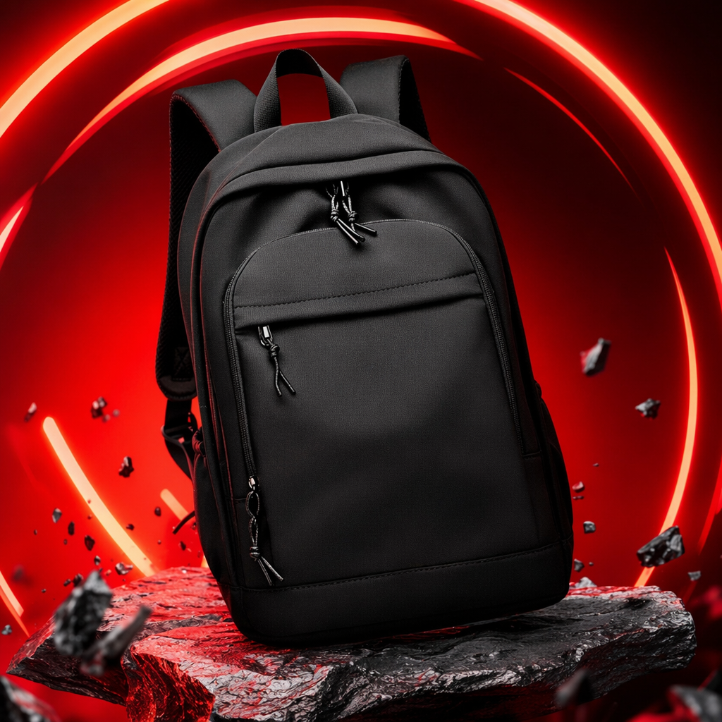Black nylon water-resistant commuting backpack, lightweight and large-capacity, suitable for business trips Specification image
