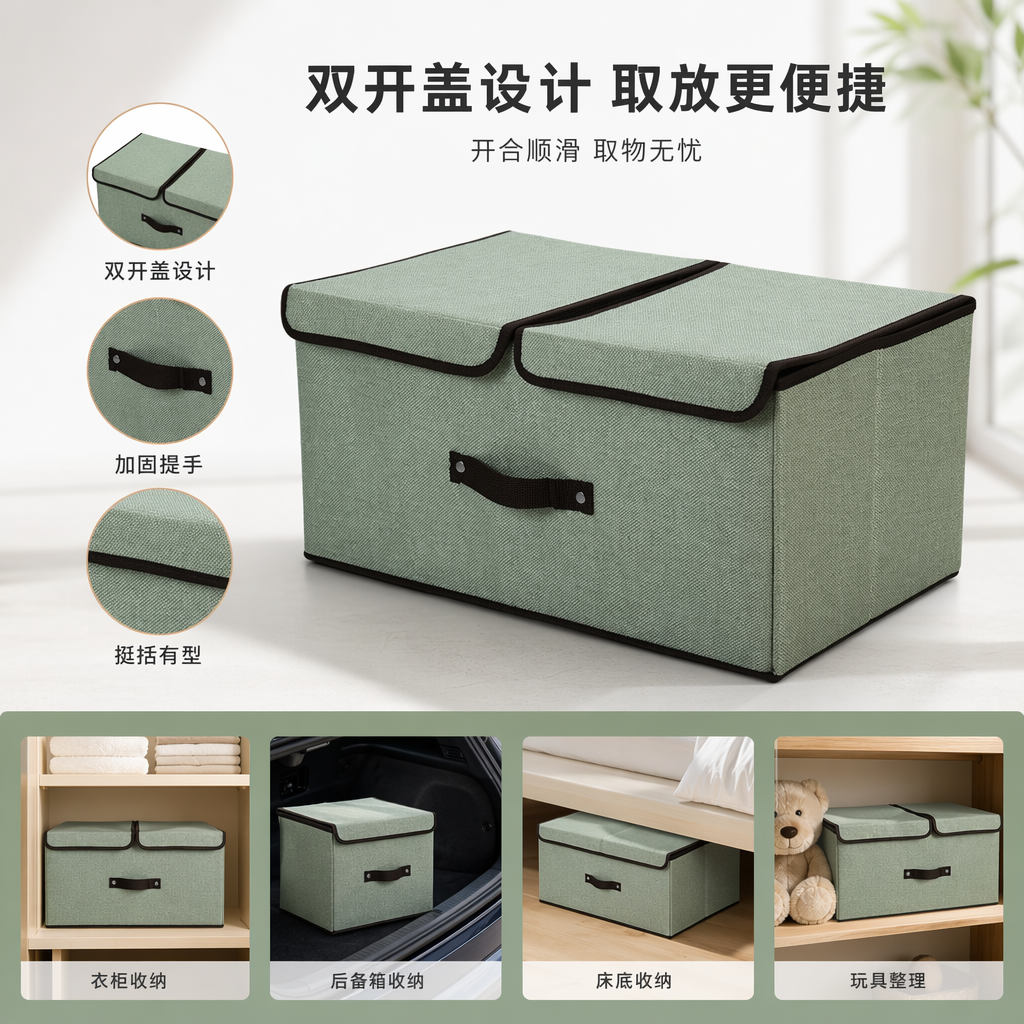 Light green fabric storage box, home organizing box, multi-functional storage box for bedroom and living room