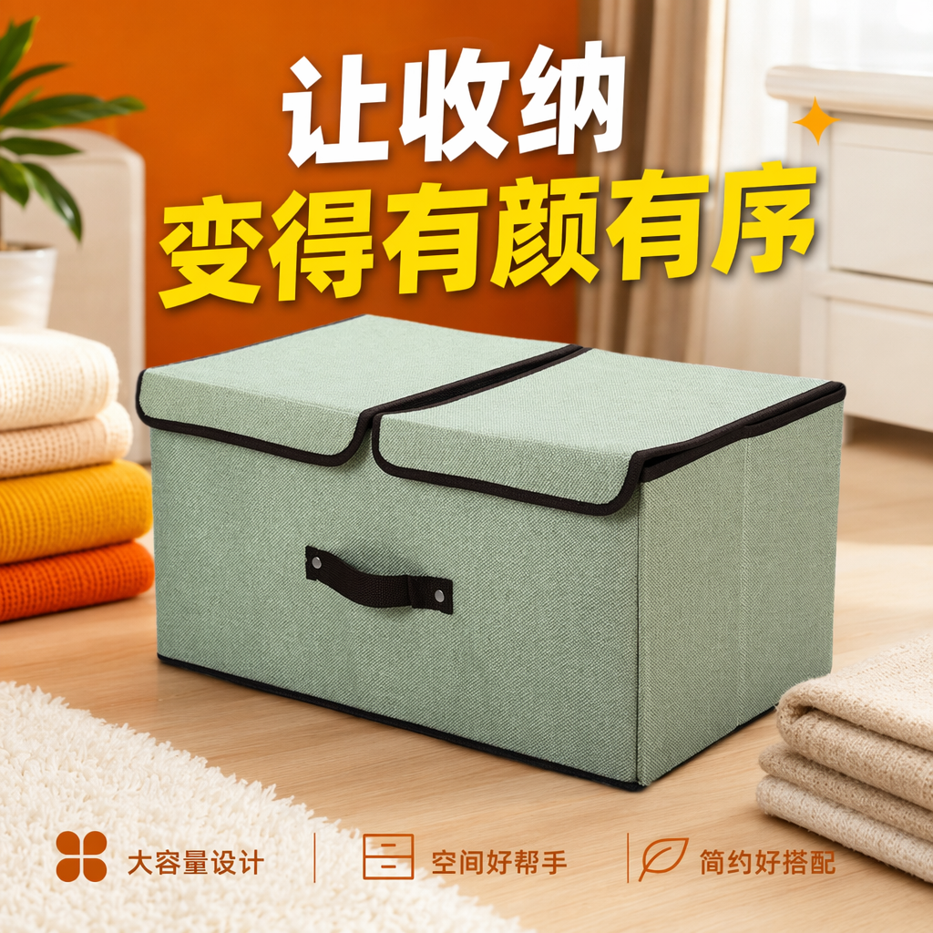 Light green fabric storage box, home organizing box, multi-functional storage box for bedroom and living room Specification image