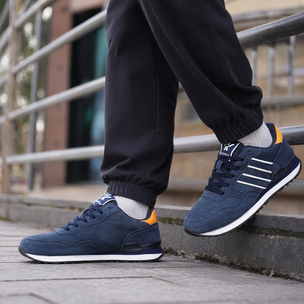 Deep blue suede sports shoes are breathable, shock-absorbing, casual and versatile, suitable for both men and women details Picture