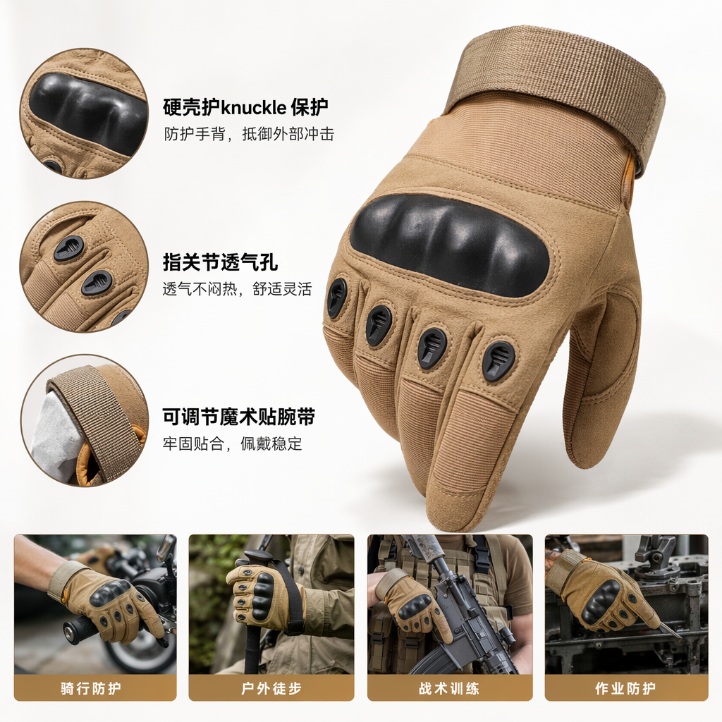 Khaki tactical gloves, anti-slip and wear-resistant, outdoor training, cycling and operation protective gloves full image