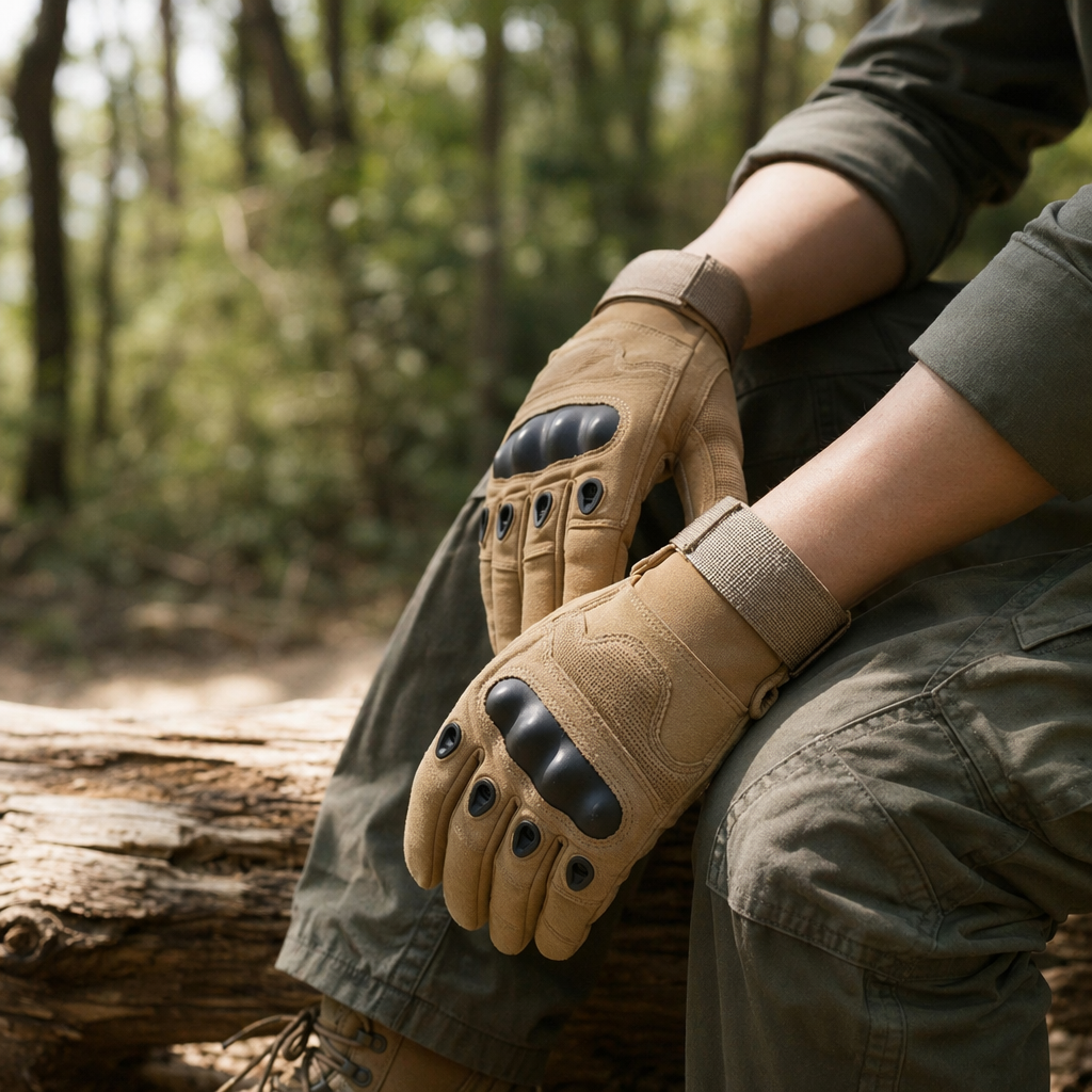 Khaki tactical gloves, anti-slip and wear-resistant, outdoor training, cycling and operation protective gloves details Picture
