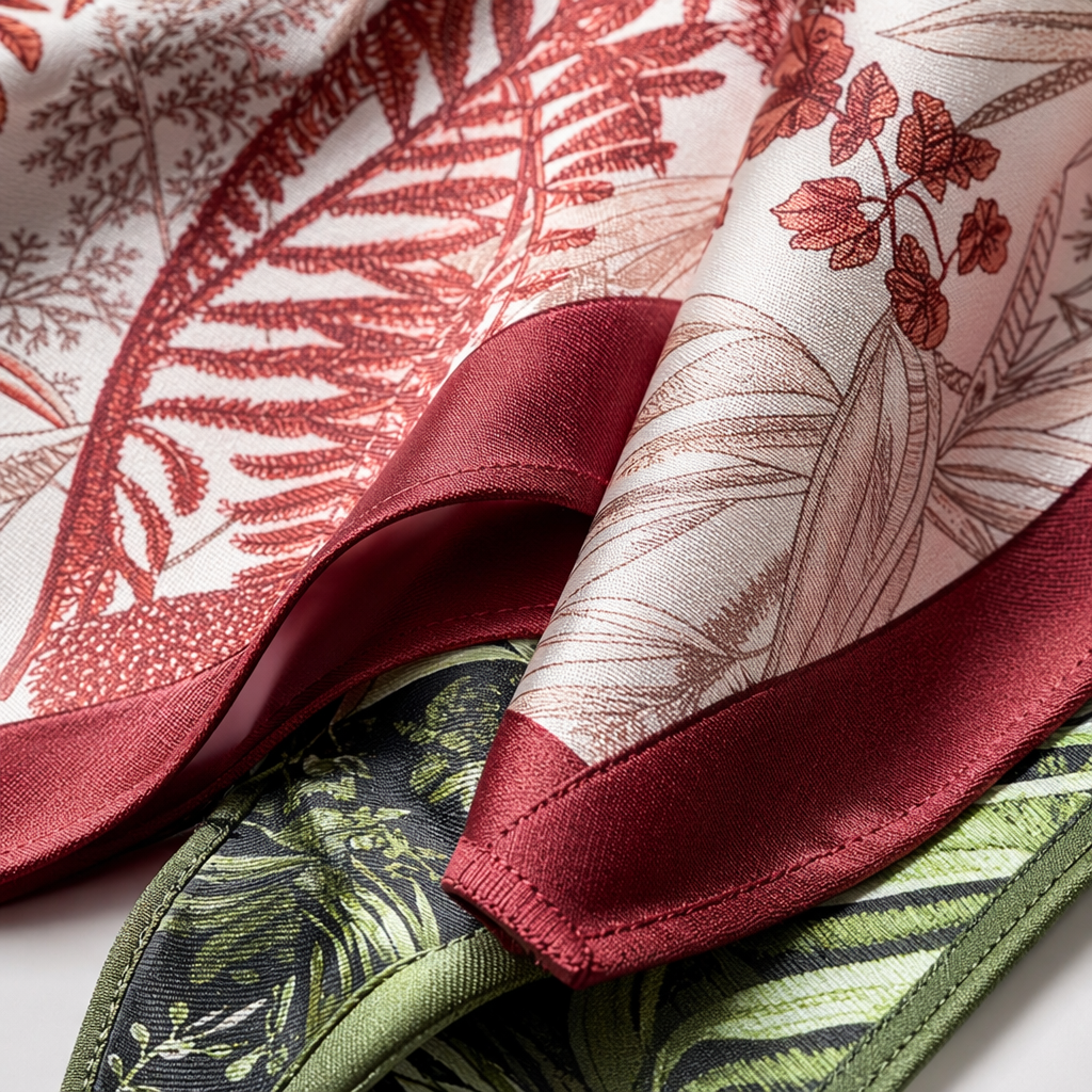 Four plant-printed silk scarves are light, breathable and a must-have for spring and summer outfits Application Scenario