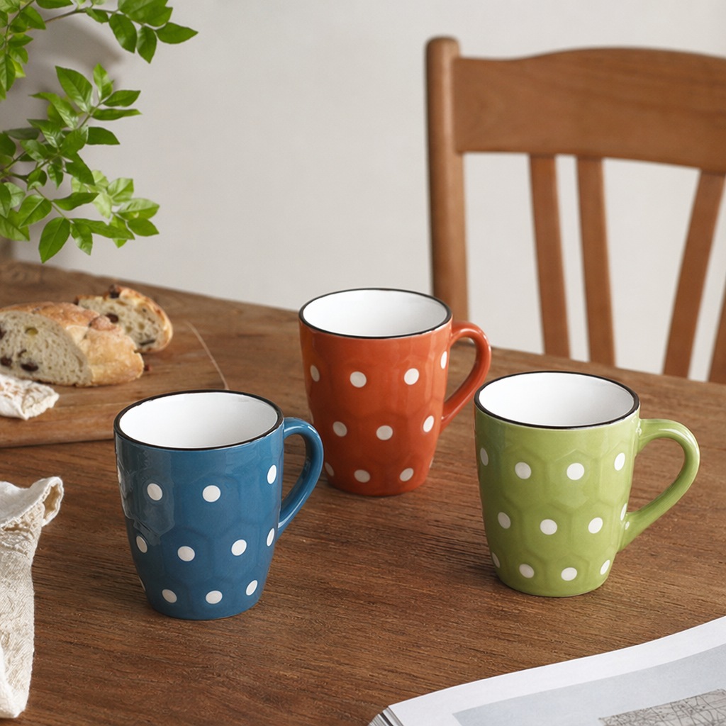 The colorful polka dot ceramic cup is a simple household water cup with a smooth glaze surface after high-temperature firing details Picture