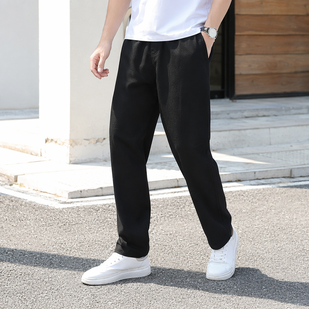 Black fitted long pants, high-waisted, slimming, versatile casual pants details Picture