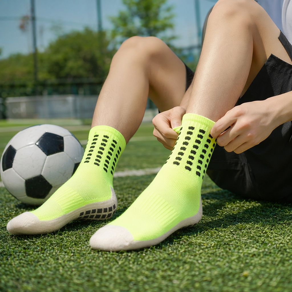 Fluorescent green sports socks for both men and women, breathable, sweat-absorbing and elastic cotton socks details Picture