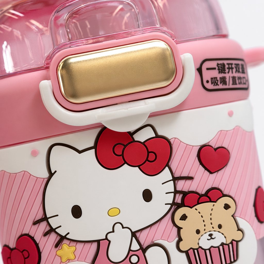 Pink Hello Kitty insulated water Cup 350ml, cute and girlish style portable straw cup Application Scenario