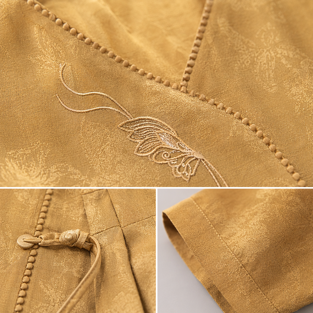 A new summer style of elegant brownish-yellow embroidered V-neck short-sleeved top Application Scenario