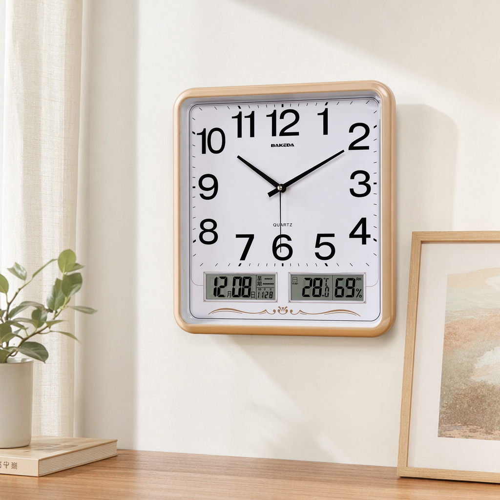 A simple Nordic wall clock for the living room and bedroom with a golden frame and a white dial details Picture