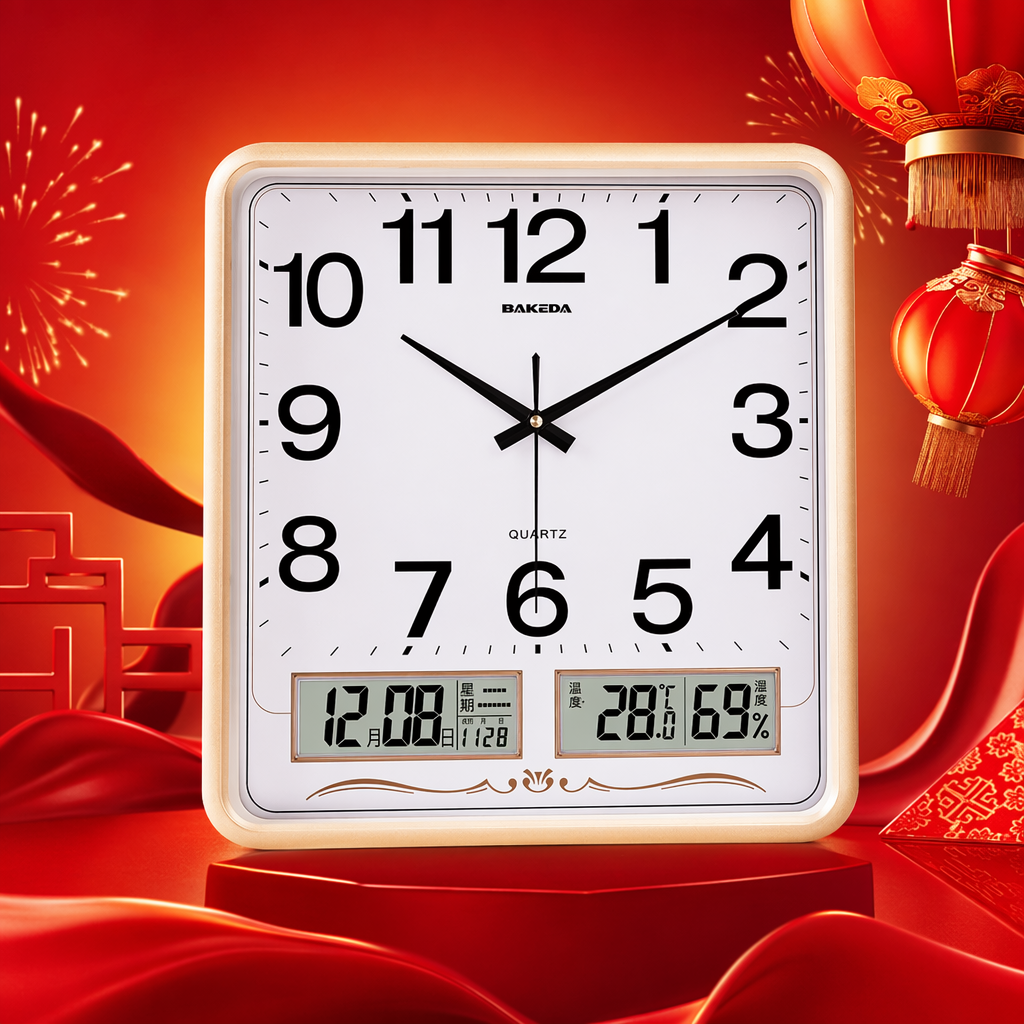 A simple Nordic wall clock for the living room and bedroom with a golden frame and a white dial Specification image