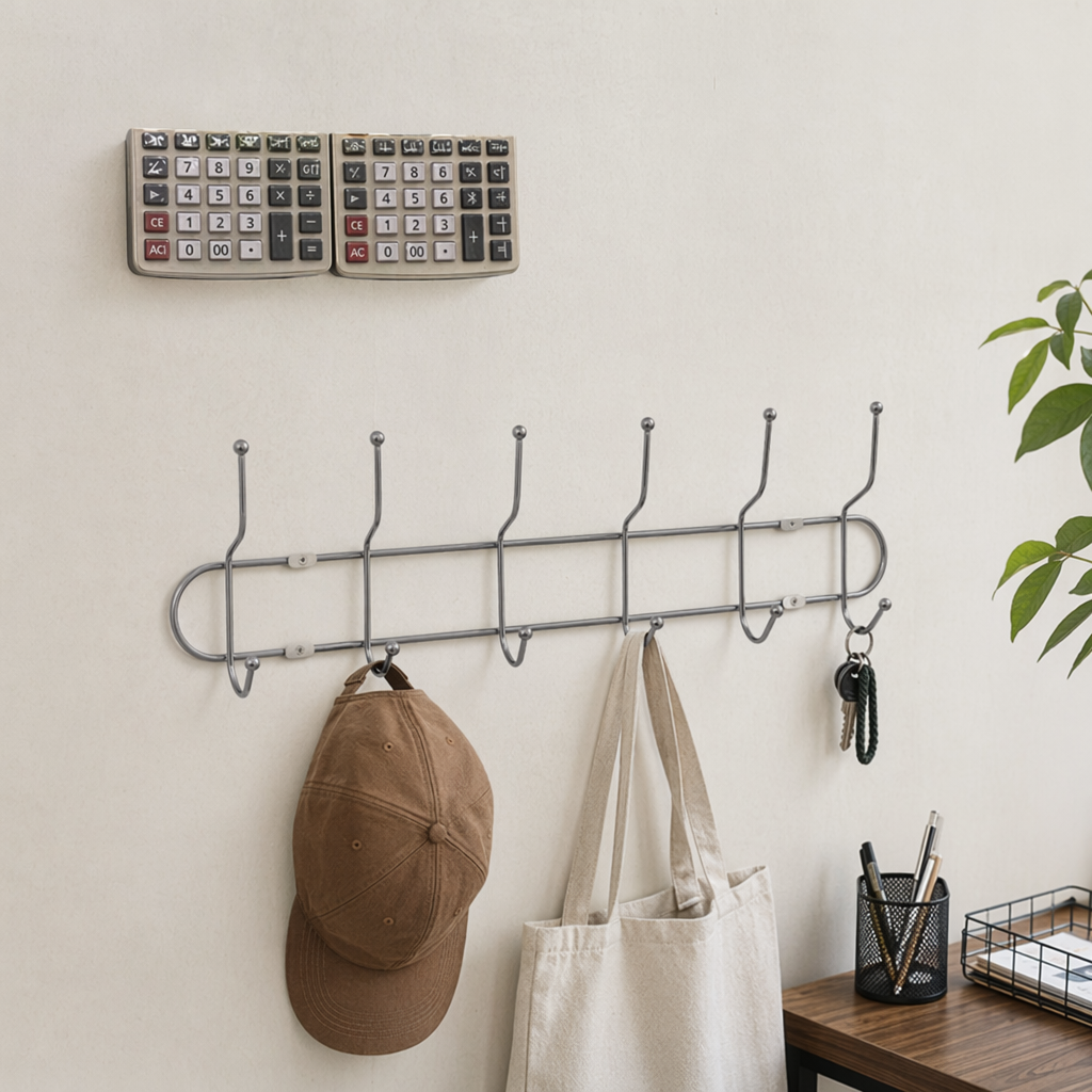 Silver metal wall hook rack, a multi-functional storage and hanging rack for bathrooms and kitchens without drilling details Picture