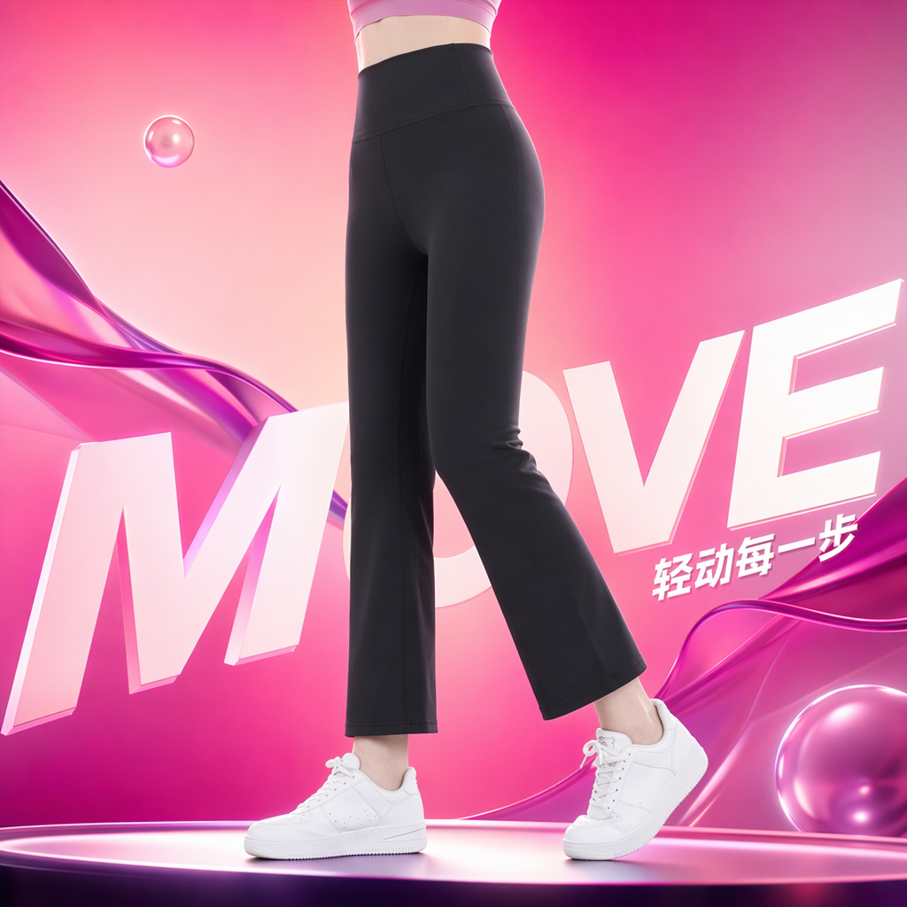 Black high-waisted slightly flared pants paired with white sports shoes are casual, slimming and versatile Specification image