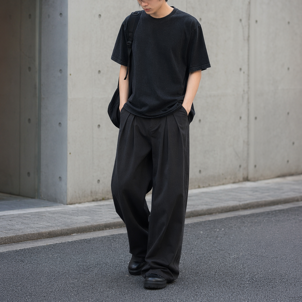 Black wide-leg pants for women, high-waisted, slimming, casual and versatile 9-inch pants details Picture