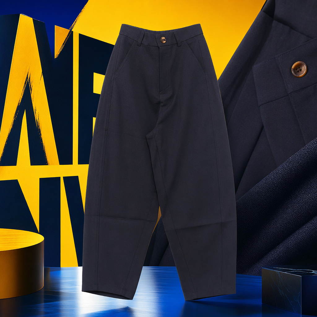 Deep blue tencel cotton curved knife pants, slimming and high-stretch casual trousers Specification image