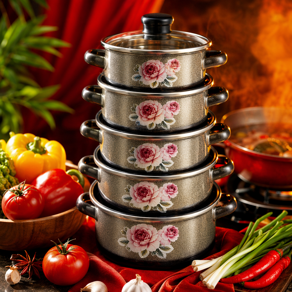 Silver rose-patterned cookware set, non-stick three-piece set for frying, stir-frying, stewing and boiling Specification image