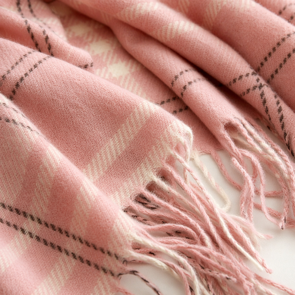 Pink checkered scarf made of pure cotton for warmth, suitable for both men and women in autumn and winter, fashionable and versatile Application Scenario