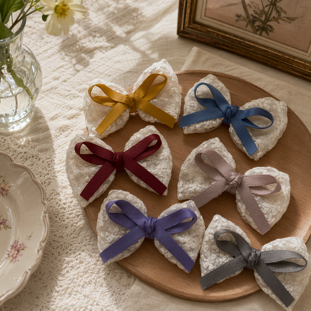 Six colorful ribbon bow hair accessories for girls and adults, suitable for tying hair and headwear details Picture