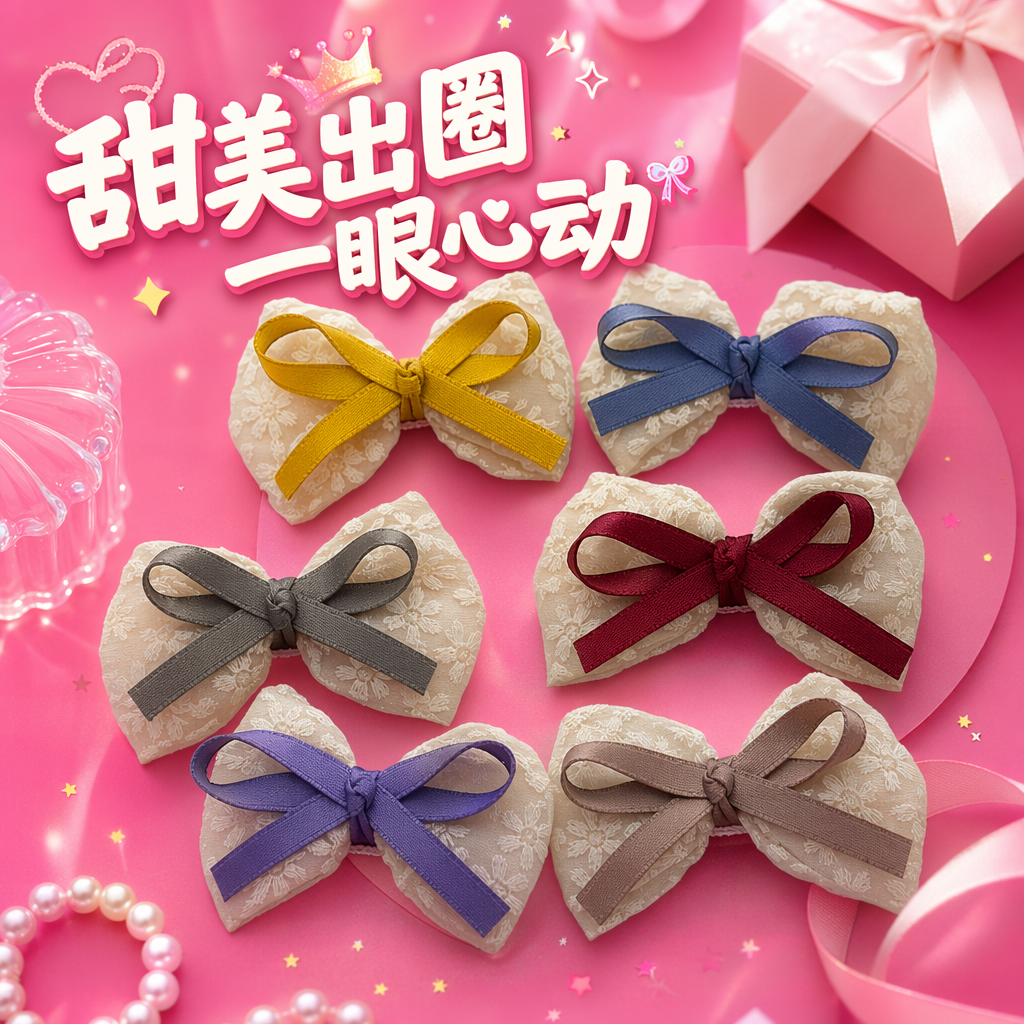 Six colorful ribbon bow hair accessories for girls and adults, suitable for tying hair and headwear Specification image