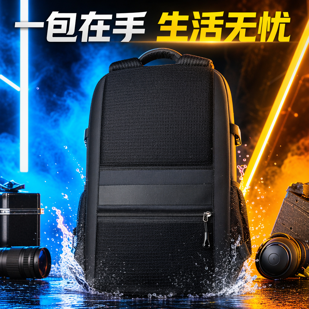 Black simple business casual backpack for both men and women, lightweight and with large capacity Specification image