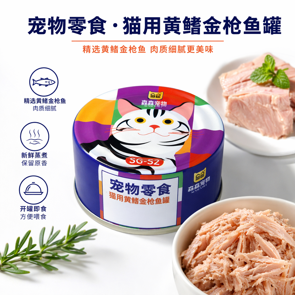 森森猫用黄鳍金枪鱼罐头 宠物零食 便携易拉罐装85g 宠物食品