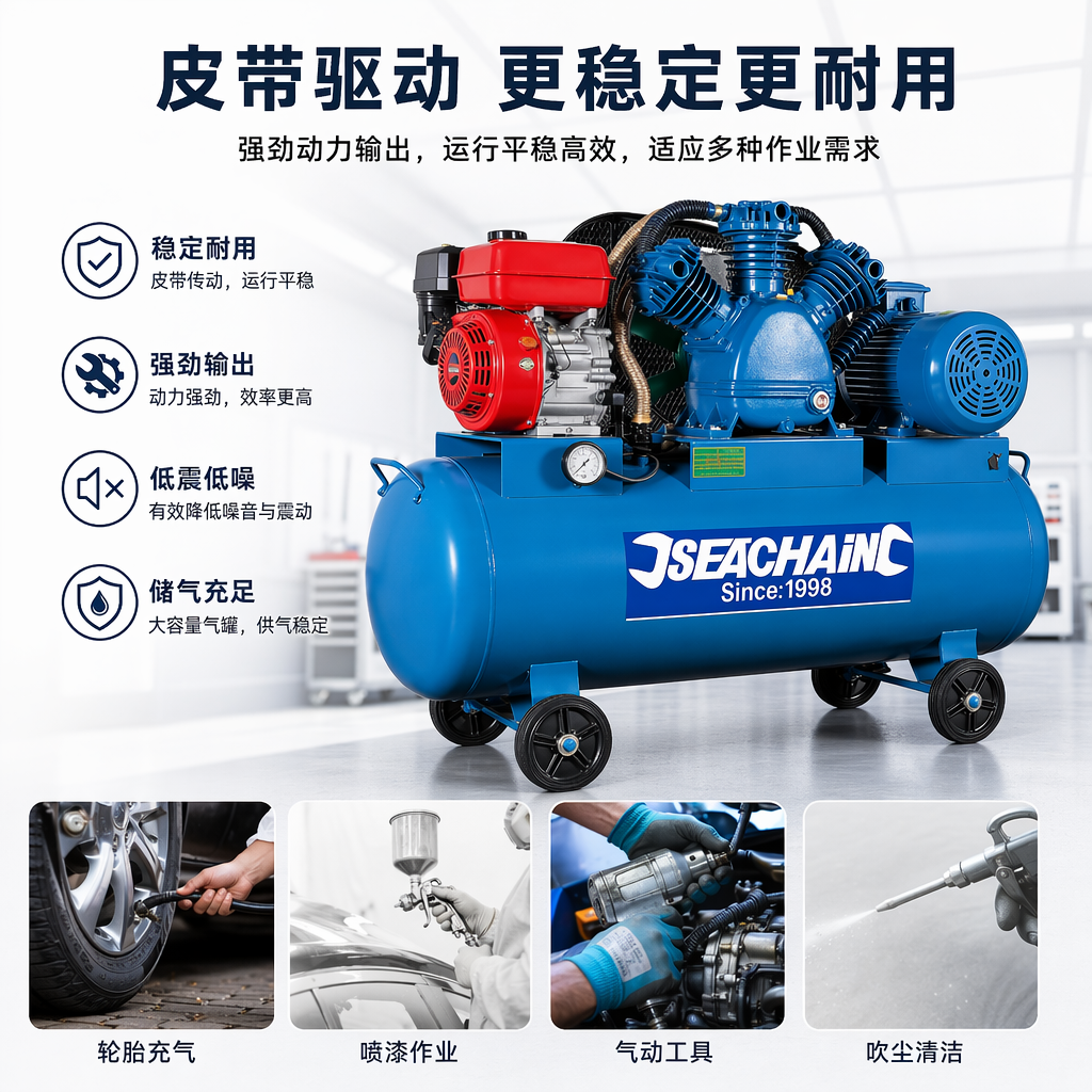 蓝色空气压缩机家用静音无油小型220V单相 details Picture