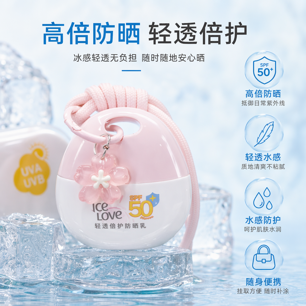 粉色防晒乳包装 SPF30 PA+++ 清透不油腻 持久防护 轻盈水感