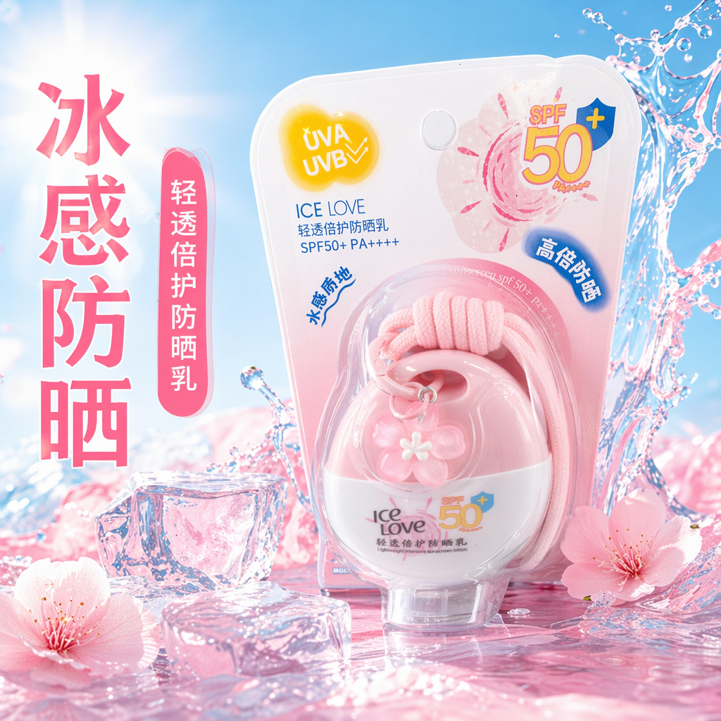 Pink sunscreen lotion packaging SPF30 PA+++ Clear, non-greasy, long-lasting protection, light and watery Specification image