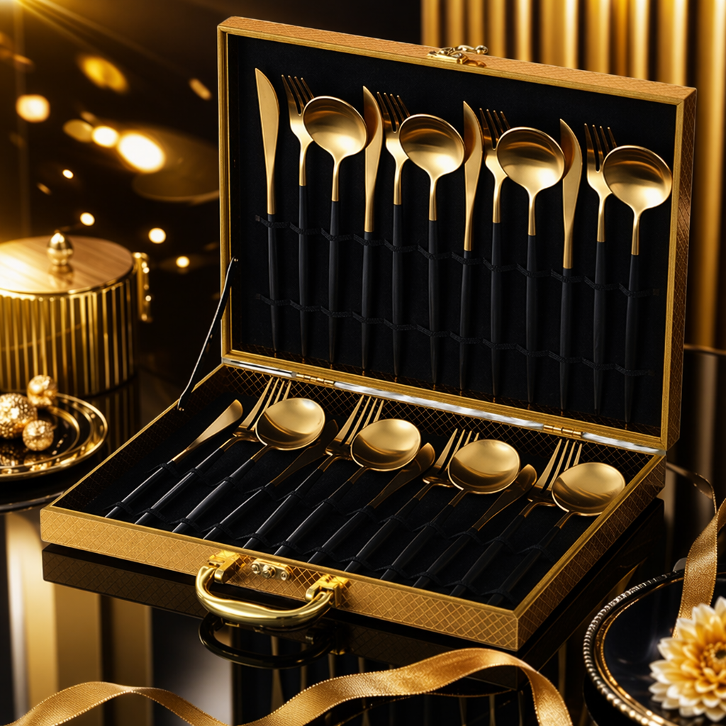 مجموعة مجموعة من 16 قطعة من الفولاذ غير القابل للصدأ للاستخدام المنزلي مع شوكة وجبة خفيفة Specification image