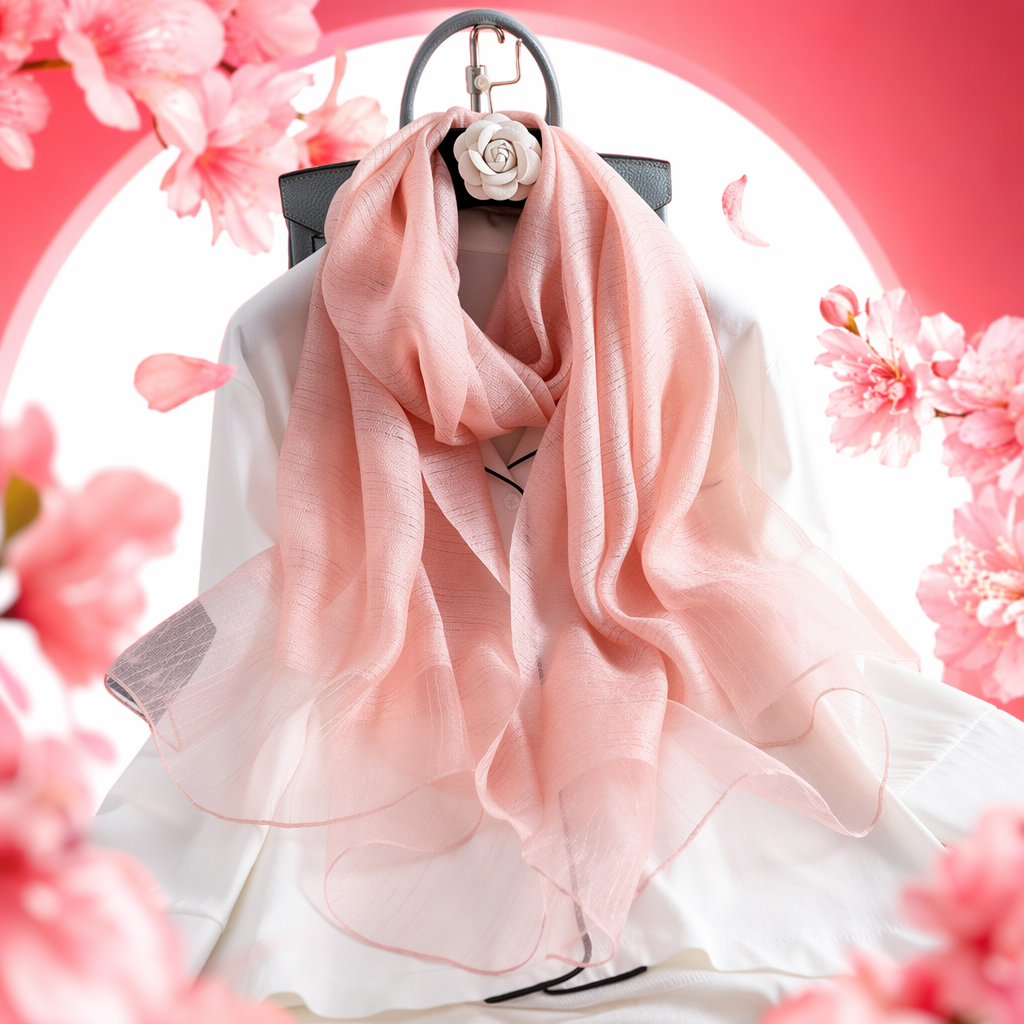 A pink mulberry silk square scarf is a small accessory for women to look fair and elegant during commuting Specification image