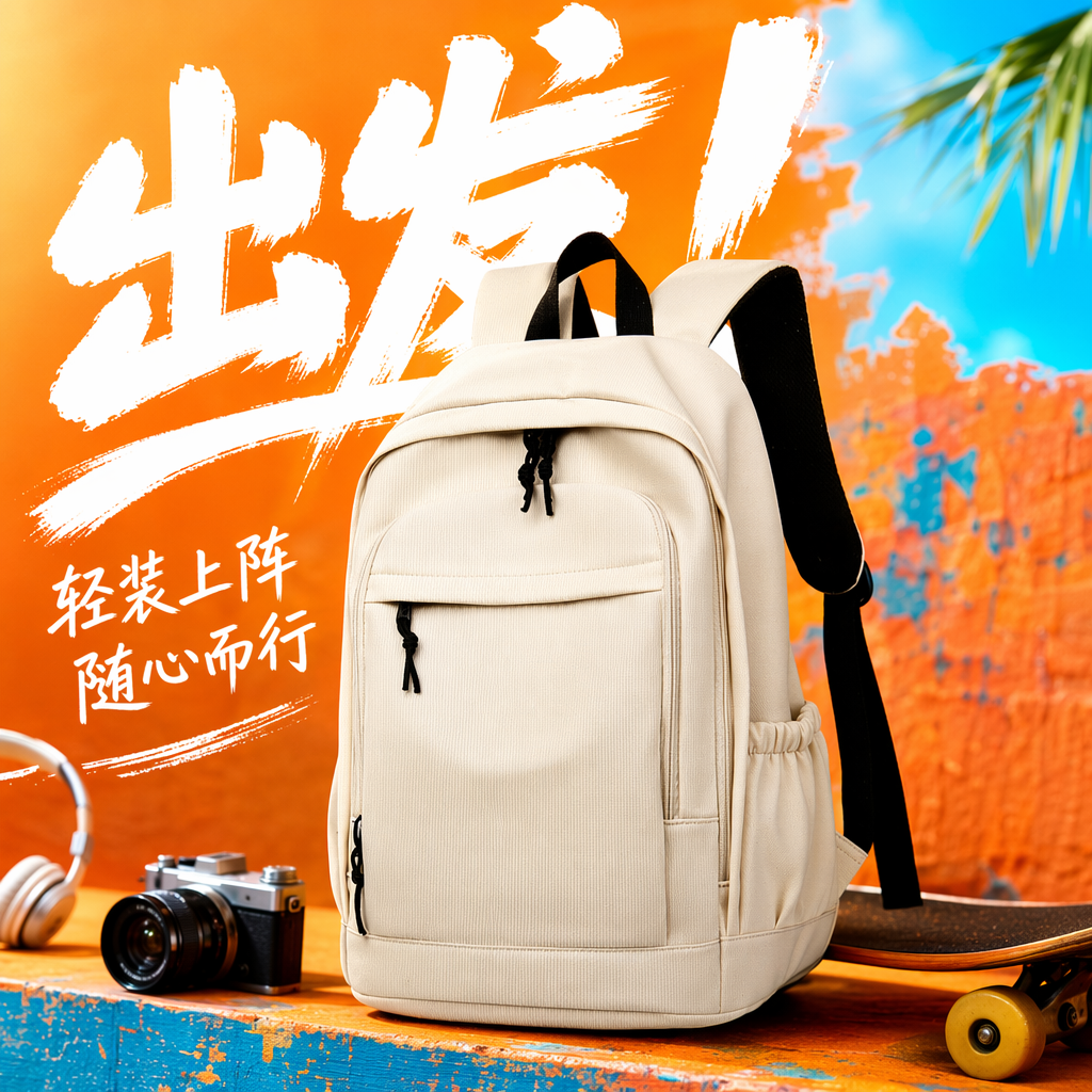 白色双肩包尼龙防水耐磨通勤上学旅行轻量背包 Specification image