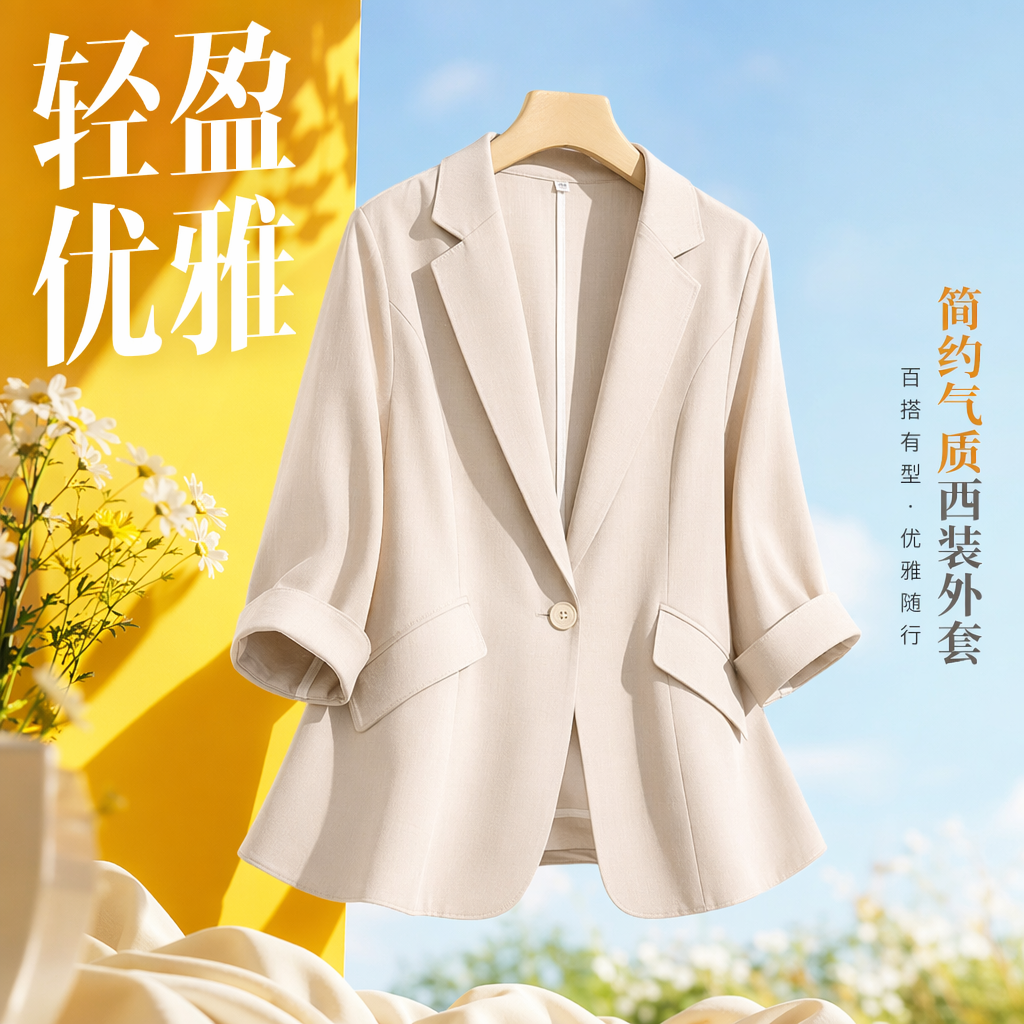Beige fitted suit jacket for women's spring and autumn business casual single-piece suit jacket Specification image