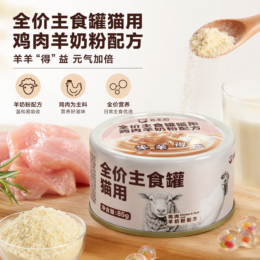 卷尾巴 全价主食罐猫用 鸡肉羊奶粉配方 白色罐装羊羊得益
