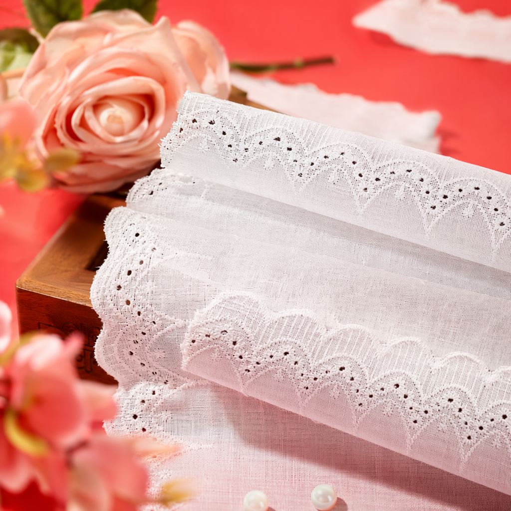 White lace trim decorative fabric, DIY hand-stitched accessories, suitable for home and clothing Specification image