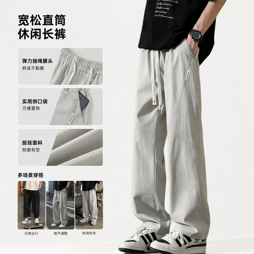 浅灰色宽松长裤 人物穿搭休闲显瘦百搭