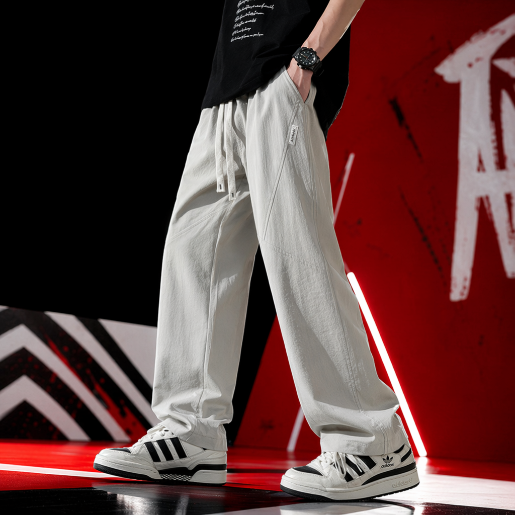 The light grey loose trousers are versatile for casual and slimming outfits Specification image