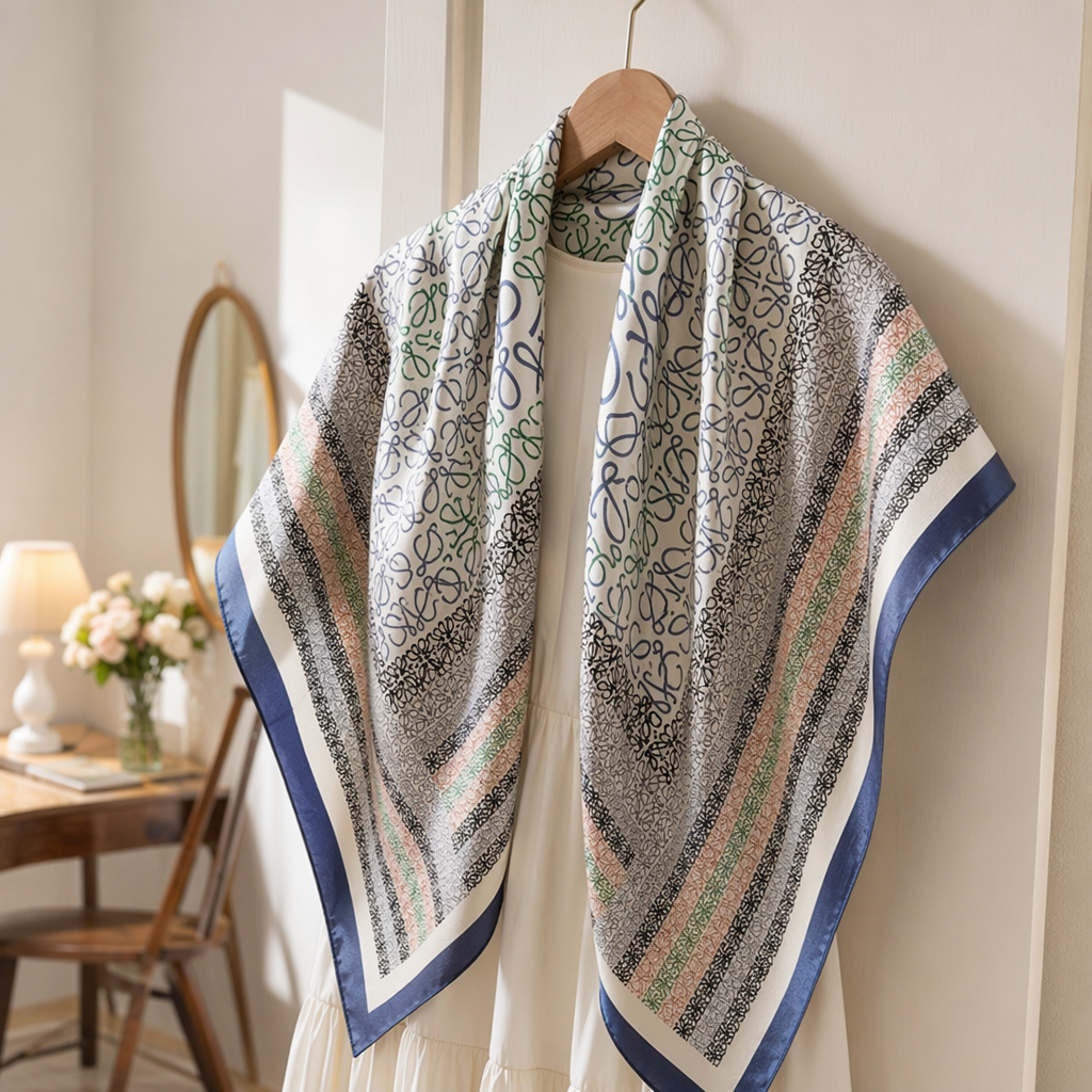 The colorful printed chiffon silk scarf is soft and drape, slimming and versatile for spring and summer details Picture