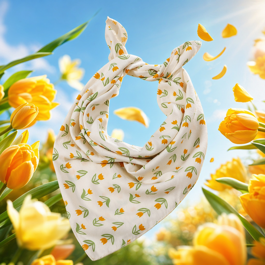 Beige, yellowish-green, small flower-pattered pure cotton square towel 30cmx30cm handkerchief style face towel Specification image