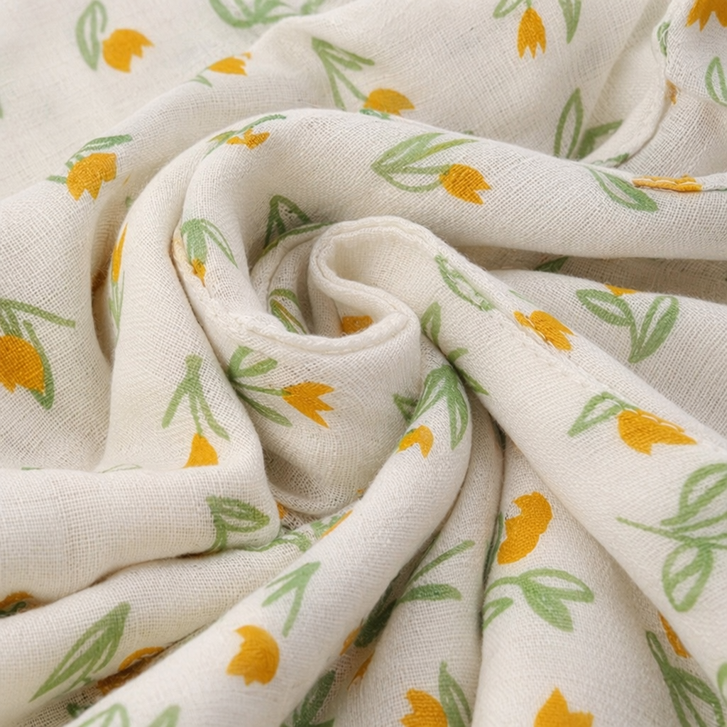 Beige, yellowish-green, small flower-pattered pure cotton square towel 30cmx30cm handkerchief style face towel Application Scenario