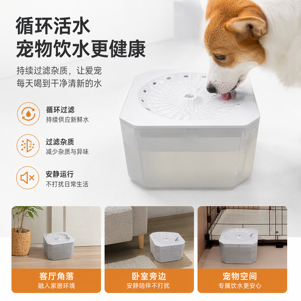 白色宠物饮水机静音循环猫狗用自动饮水器