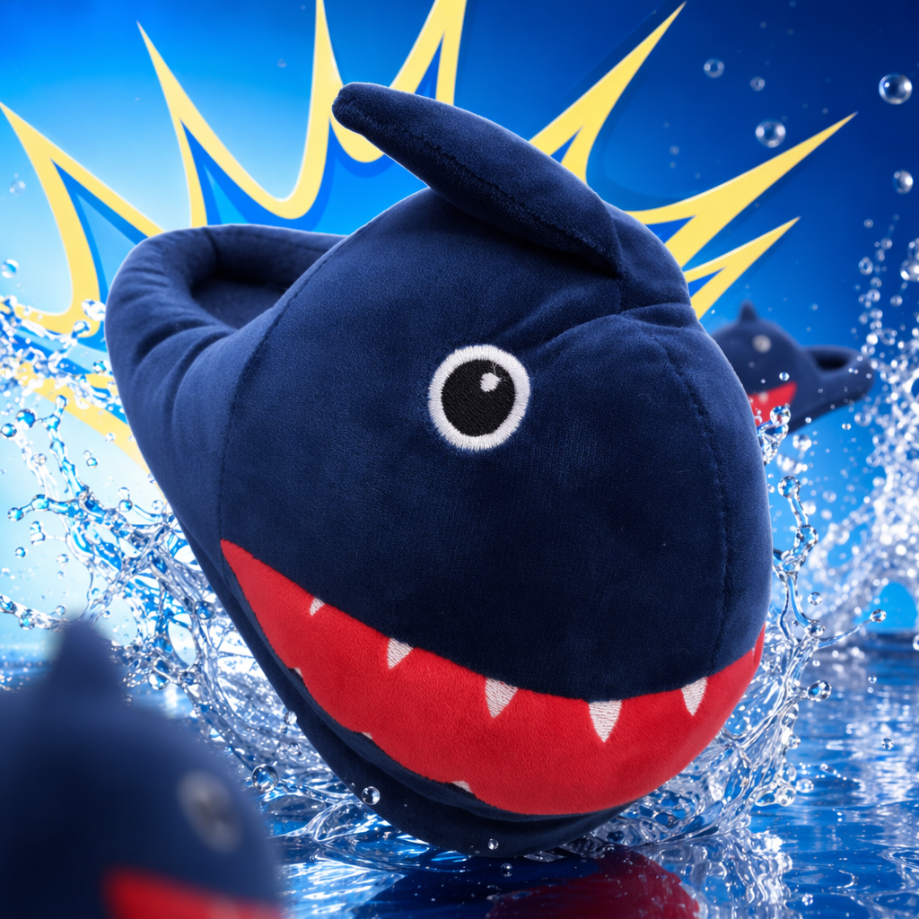 Blue shark-shaped home slippers for both men and women, comfortable and anti-slip bathroom flip-flops Specification image